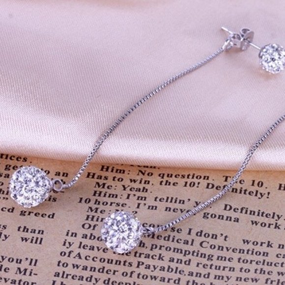 *925 Sterling Silver Diamond Ball Chain Earrings - Picture 3 of 10